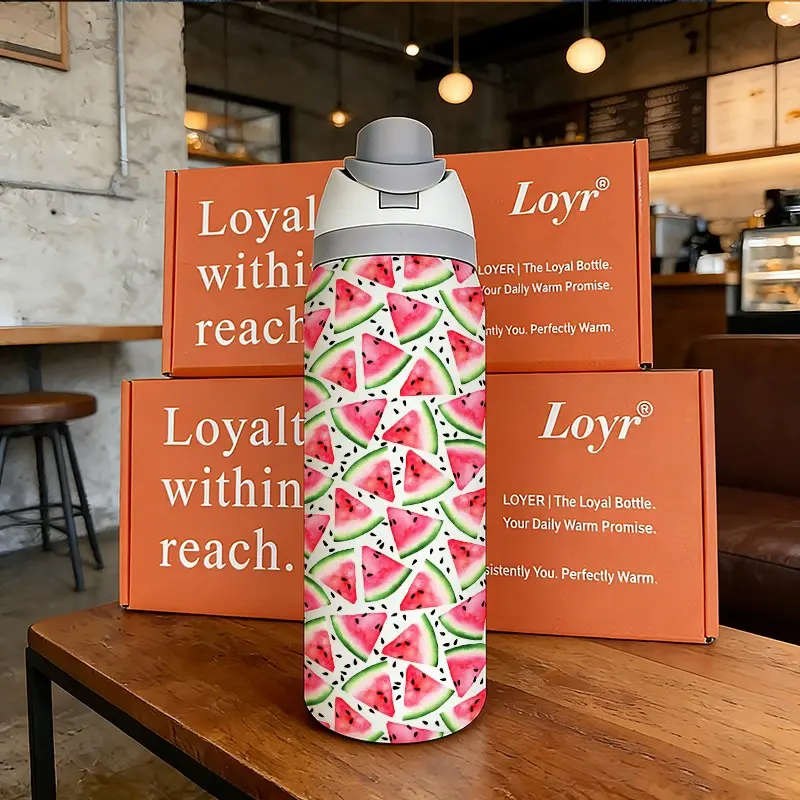 Loyr 32oz Insulated Tumbler with Straw, Water Bottles, Fun Watermelon Pattern, Stainless Steel, Portable, Perfect Gift for Men and Women, Outdoor Sports, Home Use