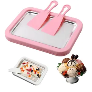 Rolled Ice Cream Maker, New Homemade Ice Cream Roller Maker, Instant Ice Cream Maker, DIY Fun Family Activity Rolled Ice Cream Tray for Yogurt, Sorbetand and Gelatod with 2 Scrapers