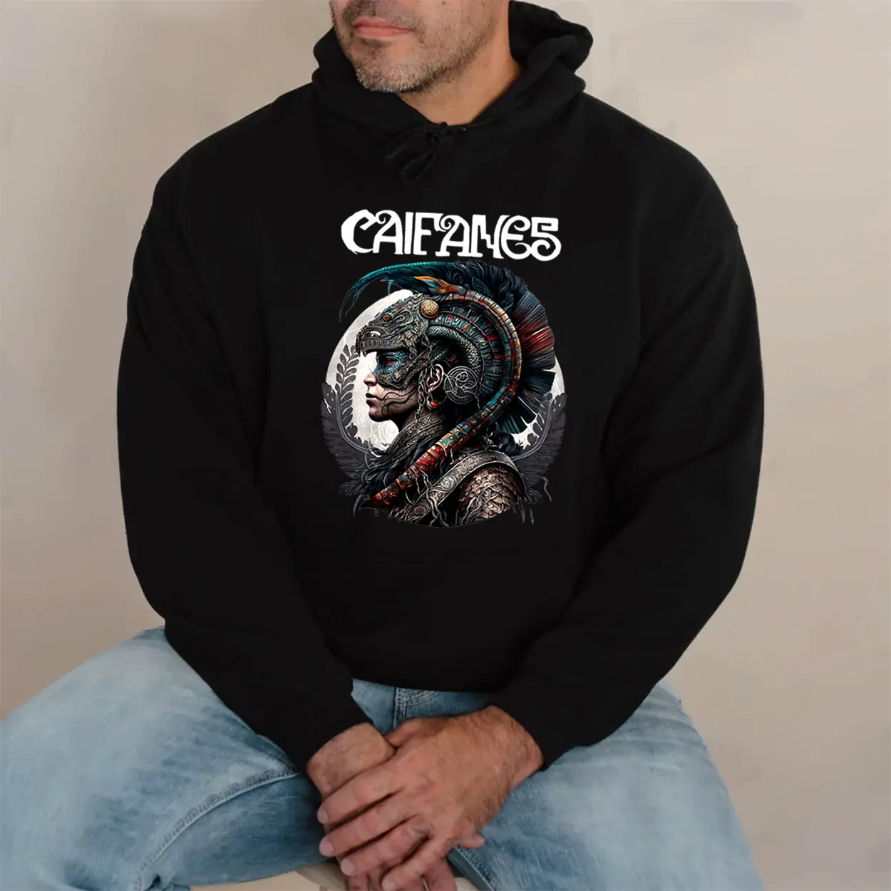 Caifanes Aztec Warrior Graphic Hoodie Fleece Fabric Casual Hooded Sweatshirt Trendy Tops Perfect Gift