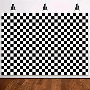 1pc 2D Flat Checkered Racing Theme Backdrop - Black & White Checkered Photography Background for Birthday Parties, Showers, and Events - Polyester Fabric with Textured Design - Perfect for Photo