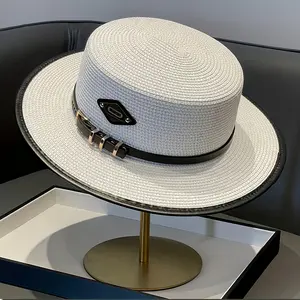 A Unisex French-style Outdoor Adjustable Flat-Hat with Strap Decoration, Featuring a High-end British Fashion Design yamjam  double  fedora marilyn  manson  hat petal  update