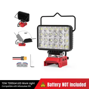Azocek 72W Upgraded Cordless LED Work Light, Compatible with Milwaukee 18V Battery, 7200 Lumens, Dual USB & Type-C Fast Charging, Essential for Camping, Emergency Repairs, and Job Site Lighting [Battery Not Included]