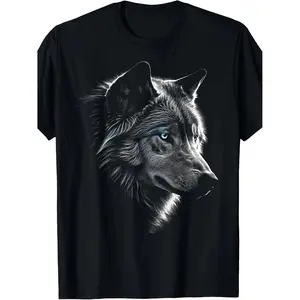 Men'S Soft Cotton T-Shirt with Striking Wolf Face Graphic - Casual, Comfortable, Machine Washable - Ideal for Summer, New Year'S & Valentine'S Day Gift, Casual Wear Round Neckline Tee Comfortable Fit