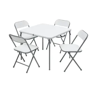 Mainstays 5 Piece Resin Card Folding Table & 4 Chairs Set White – Portable Foldable Game Table Set, Indoor Outdoor Dining & Craft Table for 4 People  PRODUCT DESCRIPTION