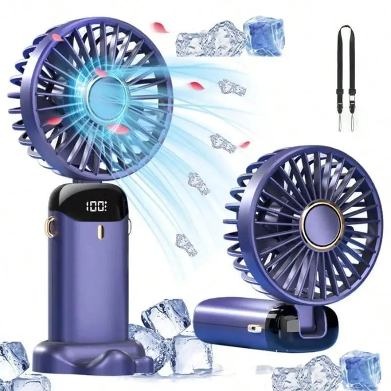 Portable Handheld Fan, Usb Rechargeable Rotating Fan Mini Fan with Digital Display, 5 Speeds Adjustable Mini Fan for Outdoor Indoor Travel Car Makeup,