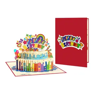 3D Pop Up Birthday Card, Colorful Cake Greeting Card, Handmade 3D Birthday Gift Card for Kids, Friends, Family, Business