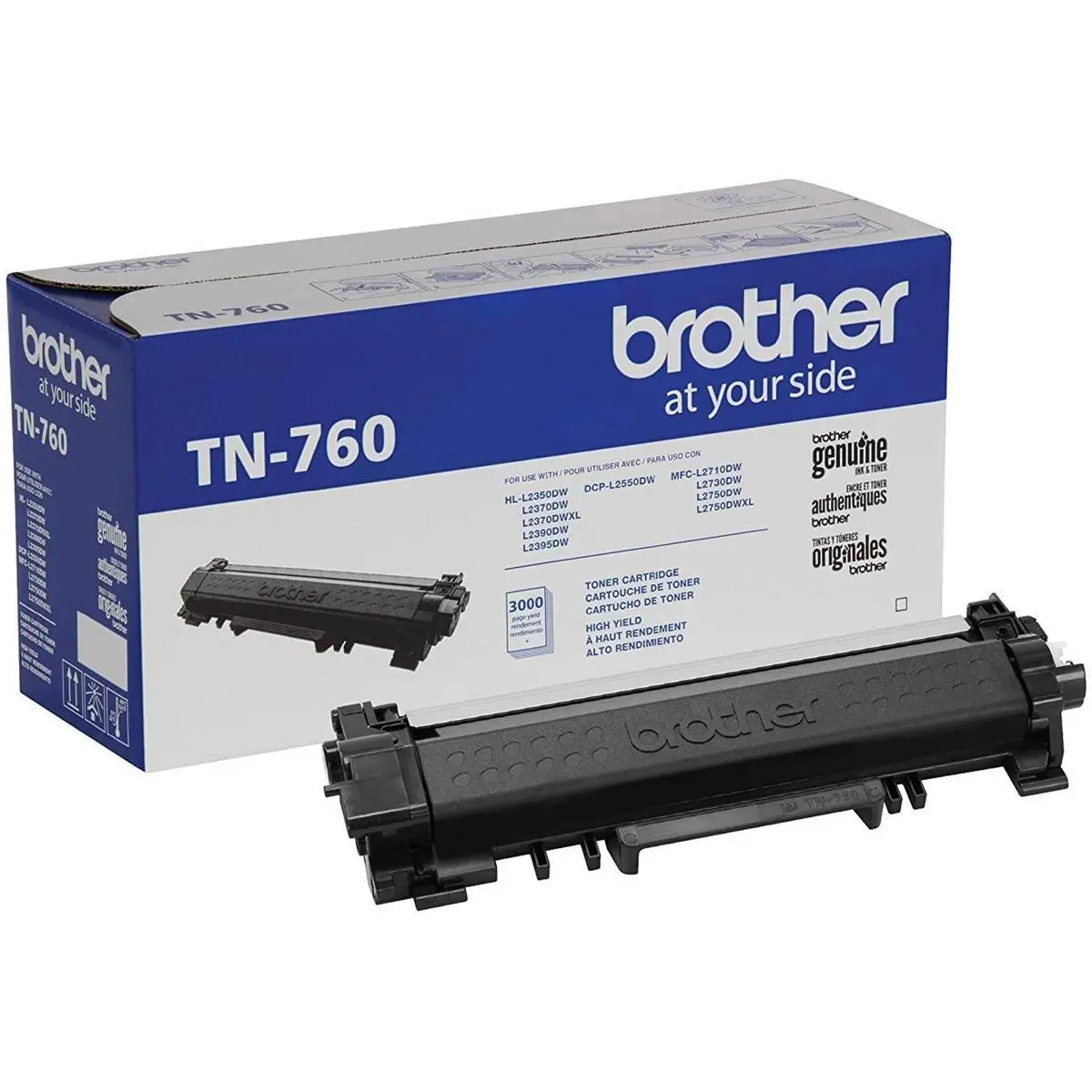 Brother TN760 High Yield Black Toner Cartridge, Up to 3000 Pages Yield
