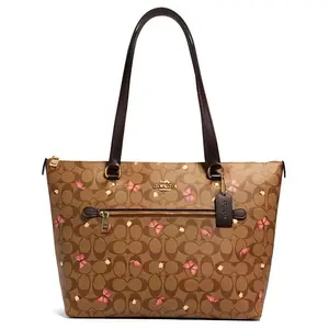 Coach Gallery 32 Butterfly Print Coated Canvas and Leather Tote Bag for Women, Khaki Monogram