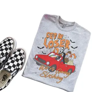 Get In Loser Were Going Slashing Bleached Shirt -  Comfy Unisex Jersey Shirt - Bleached Graphic Tee Design, Random Bleaching, True-to-Size Fit, 35% Cotton 65% Poly - Fabric