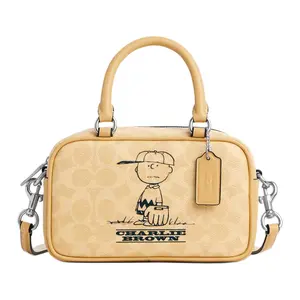 COACH x PEANUTS Charlie 19 Coated Canvas Crossbody Shoulder Bag with Metal Accents for Women