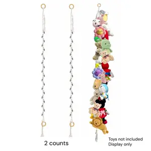 2-Piece Hanging Plush Toy Storage Rack, Includes 40 Metal Clips, Rope + Metal Clip Combo, Multi-Functional Organizer for Bedroom Walls, Wall Mount Design