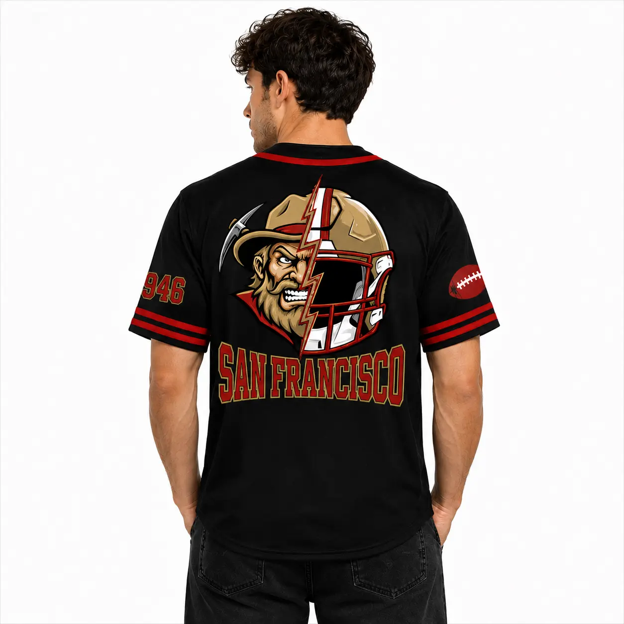 San Francisco Vintage Football Graphic Baseball Jersey for Men and Women - Retro Sports Button Up Shirt, Short Sleeve Casual Fan Top