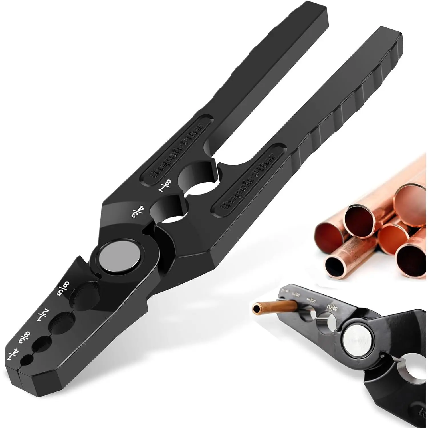 GJANSH Manual Copper Tube Rounder with 6 Hole Design Copper Pipe Repair Tool Multifunctional Flat Tube Repair Plier Sturdy Coppers Pipe Rounding Tool, Diameter 1/4" 3/8" 1/2" 5/8" 3/4" 7/8"