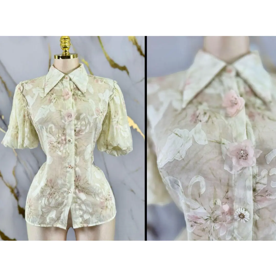 Blush Bloom Embroidered Organza Blouse