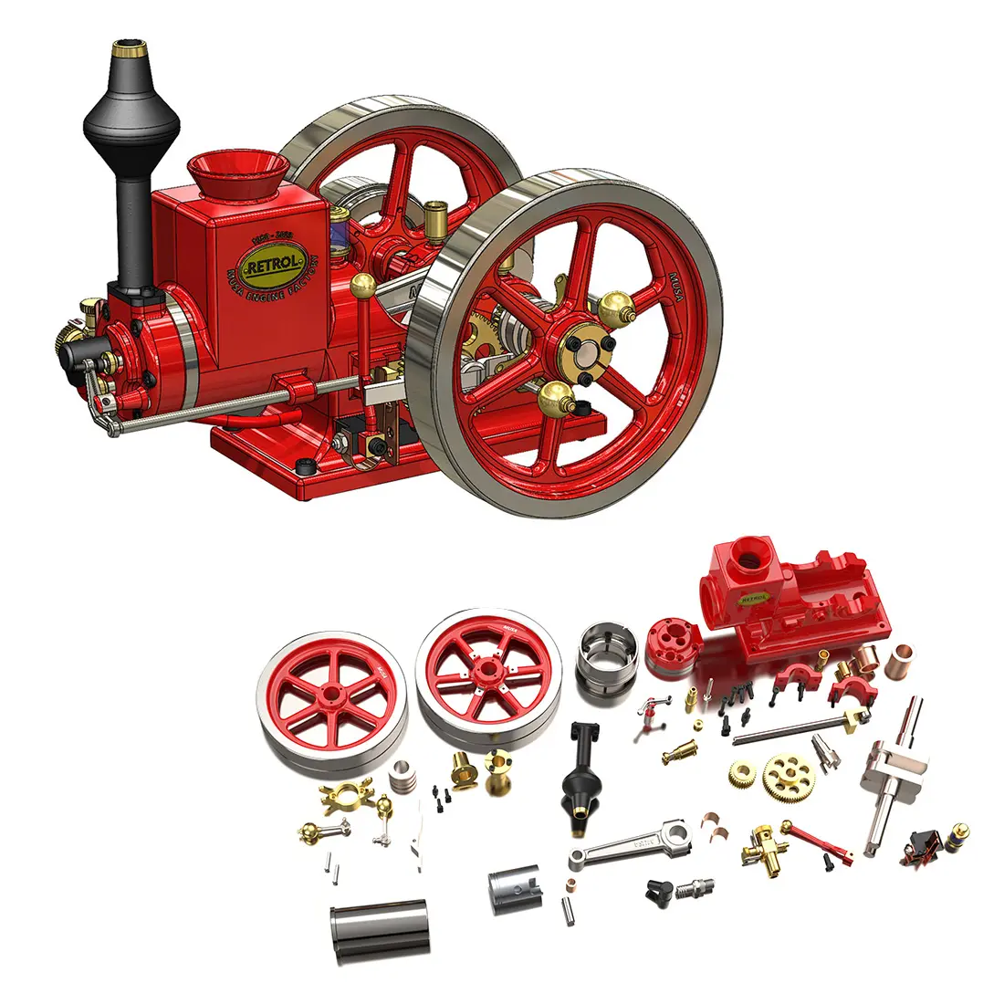 HM-01 Enginediy Working Hit-and-Miss Engine Model - 4-Stroke Horizontal Single-Cylinder Water-Cooling Full Metal Internal Combustion Build Set, Unisex Science Experiment Kit for Ages 12+, 6 Months Kit Versions