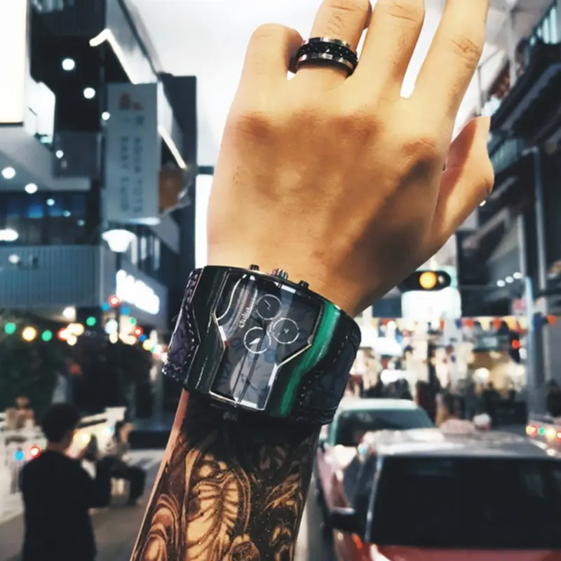 Men's Punk Style Analog Quartz Watch, Fashionable Wristwatch, Fashionable Stylish Watch, Fashionable Large Dial Watch for Party, Daily Decor, Trendy All-match & Exquisite Watch for Birthday Gift with Box, Analog Wristwatches