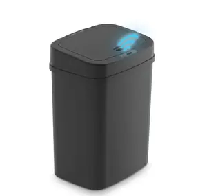 Nine Stars Automatic Bathroom Trash Can, 3.2 Gallon Plastic Motion Sensor Garbage Bin with Soft Close Lid, Black