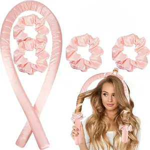 Headband Heatless Hair Curlers Pink Satin Design for Easy Styling Salon-Quality Curls Silky Material Comfort Versatility Perfect for Beginners Professionals Unisex
