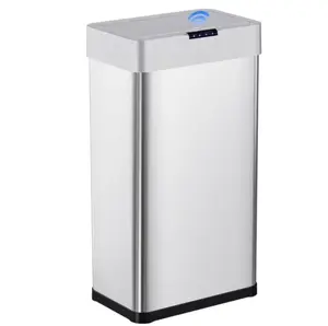 13.2 Gallon Automatic Trash Can with Lid, Touchless Motion Sensor Stainless Steel Garbage Bin, Silver