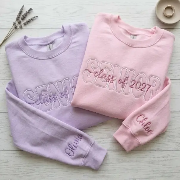 [Custom Name] Embroidered Senior Sweatshirt, Class of 2027, Personalized Cheer Gift, Coquette Crewneck