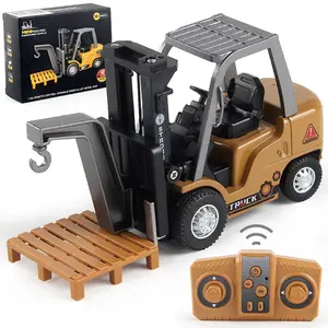 Mini remote-controlled forklift, 2.4Ghz remote-controlled alloy construction vehicle set, with USB-C charging port, featuring a 2-in-1 design that can transform into a lifting fork and a hook. This is a great birthday or Christmas gift for kids!
