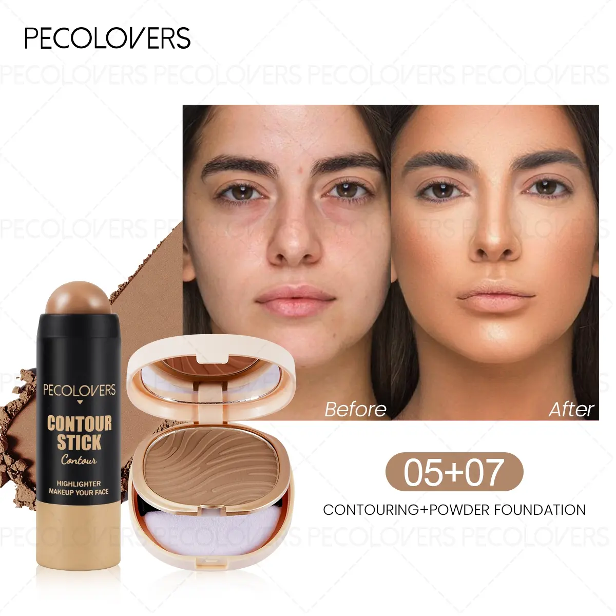Flawless Finish Concealer+Contouring Pressed Powder Palette Long-Lasting Hydrating Waterproof Sweatproof All Skin Types
