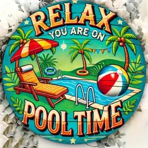 1PC Tropical Poolside Resort Aluminum Sign For Outdoor Lounge Or Swimming Pool Area Leisure Theme Relaxation For Backyard Patio Enthusiasts