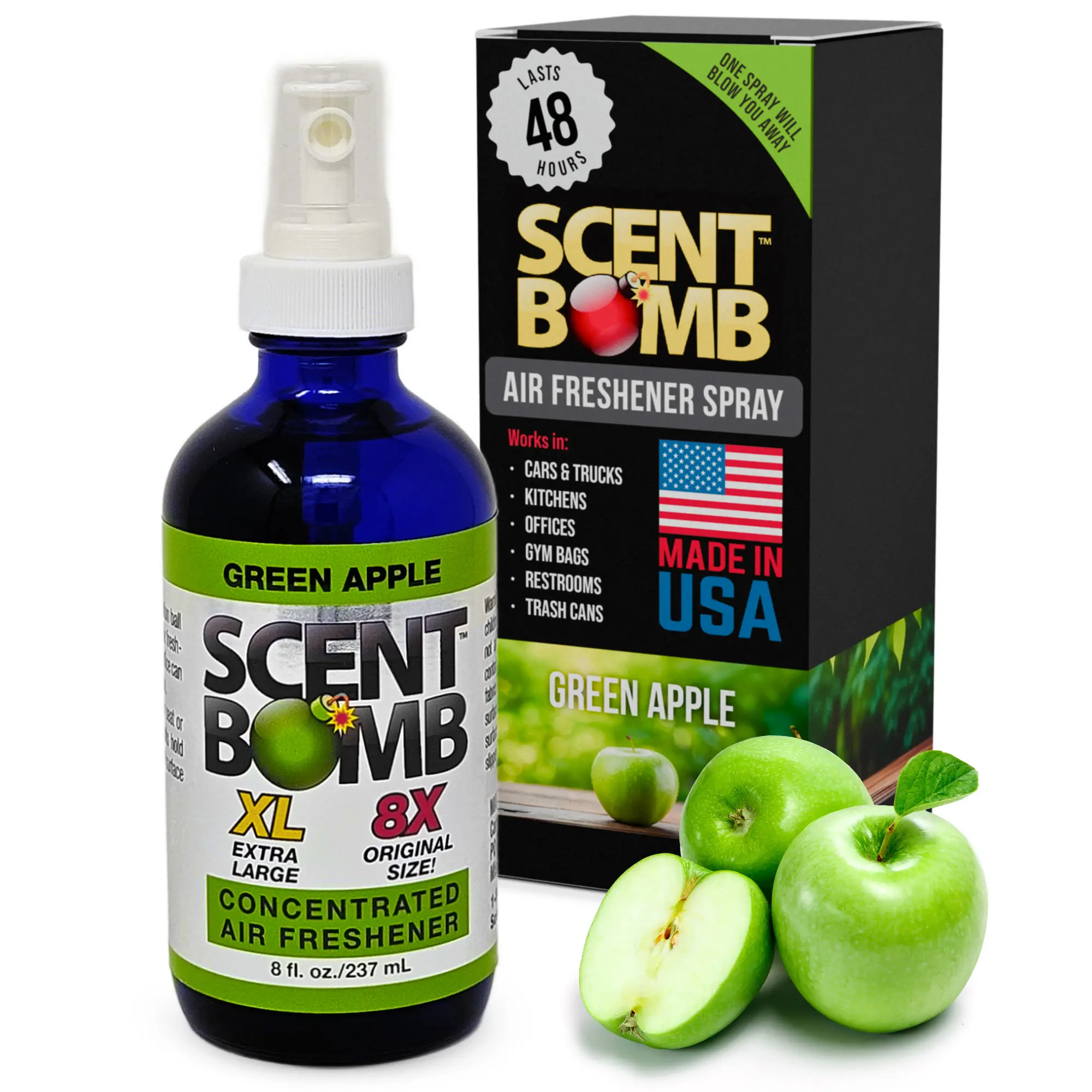 Scent Bomb Green Apple Air Freshener Spray, Long-Lasting Odor Eliminator for Home & Car, Effective Deodorizer Spray for Kitchen, Bathroom, Fresh Room Spray & Smell Neutralizer,