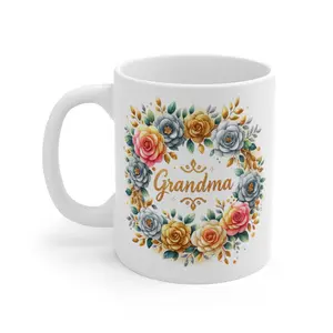 Grandma Gold Glitter Roses Flowers Graphic Ceramic Mug 11oz Perfect For Coffee, Tea and Hot Chocolate 95170124