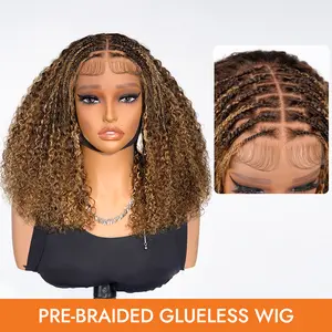 Wiggins Hair 13x6 Pre Braided Lace Front Wig Honey Blonde Highlight Short Curly Bouncy Curls Glueless Pre Styled Pre Cut Lace Human Hair Wig Beginners Glueless Wig