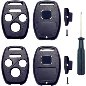4 Buttons Replacement Key Fob Shell Case Fit for Honda Accord Civic CR-V Pilot Ridgeline Car Key Fob Cover Housing with Screwdriver (Black+Blcak)