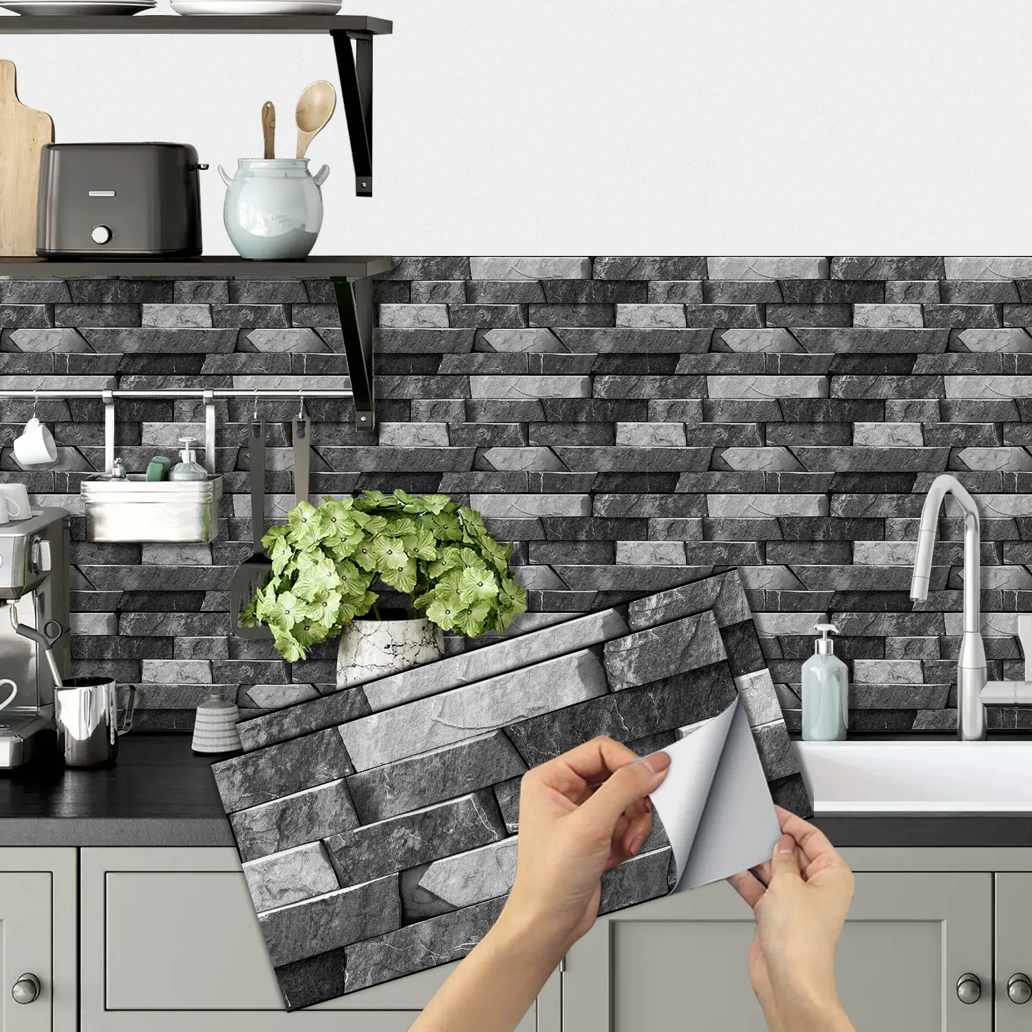 6pcs Irregular Stone Pattern Tile Stickers, Self-Adhesive Removable Decorative Wall Decals for Kitchen Living Room Renovation Decoration Design, Home Decor, Stick on Backsplash