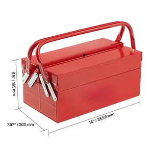 Metal Tool Box, 2-Tier 3-Tray Portable Folding Tool Chest Organizer with Handle & Lock for Factory Repair Shop