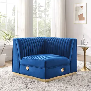 Sanguine Channel Tufted Performance Velvet Modular Sectional Sofa Left Corner Chair in Navy Blue