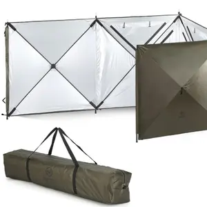 Camping Wind Screen 4 Panels Beach Garden Wind Blocker Breaker, 4 FT Privacy Fence Screen, with Mesh Window, Poles, Ground Nails Included (Green)