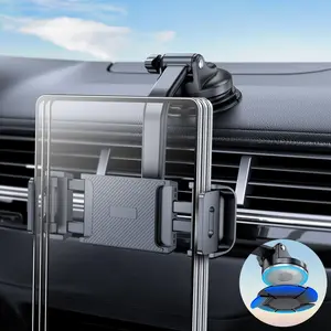 Tablet Holder for Car Dashboard, Windshield Mount Holder for iPad & Foldable Phone Stand with Stable 360° Adjustable Clamp Car Gadgets & Accessories for iPad Air Pro Mini All 6"-11" Devices