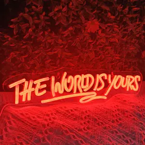The World Is Yours Letter Neon Sign, USB Powered LED Glowing Wall Hanging Neon Sign, Novelty Lighting for Bars, Nightclubs, Coffee Shops, Living Rooms, Led Signs
