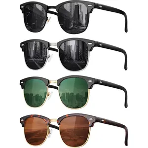 Classic Polarized Sunglasses for Men and Women Retro Style Semi Rimless Frame Sun Glasses 100% UV Protection Goggles