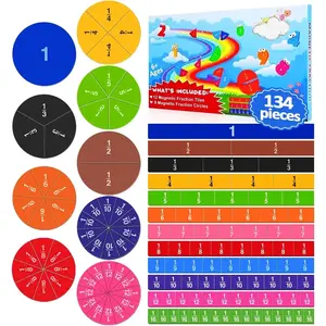 Magnetic Fraction Tiles & Circles 102-Pack Math Manipulatives - Bright Colors Educational Kit for Preschool-Elementary Learners, Teachers, Home School Parents (Home Supplies)