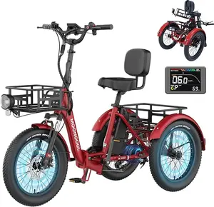 MOONCOOL Electric Tricycle for Adults, 750W 48V 20" Folding Electric Trike , 3 Wheels Electric Bicycle Peak Power 1500W, Aluminum Frame Electric Tricycle with Large Basket and Removable Battery
