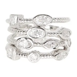 4 Pcs Clear Cubic Zirconia Stack Ring Set, Rings for Women