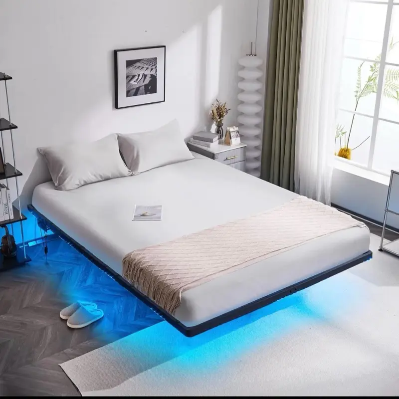 Floating Bed Frame Full Size with Smart LED Lights easy Assembly & Noise Free