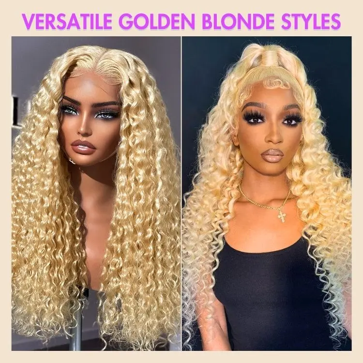 LIVE ONLY | Golden Blonde Water Wave Glueless 5x5 Closure Invisible HD Lace Long Blonde Curly Wig