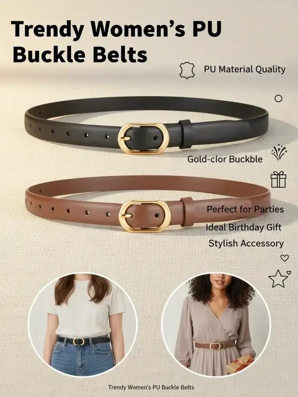 Women's Solid Color PU Buckle Belt, Fashion Belt for Party, Daily Clothing Decor, Trendy All-match & Exquisite Belt for Birthday Gift