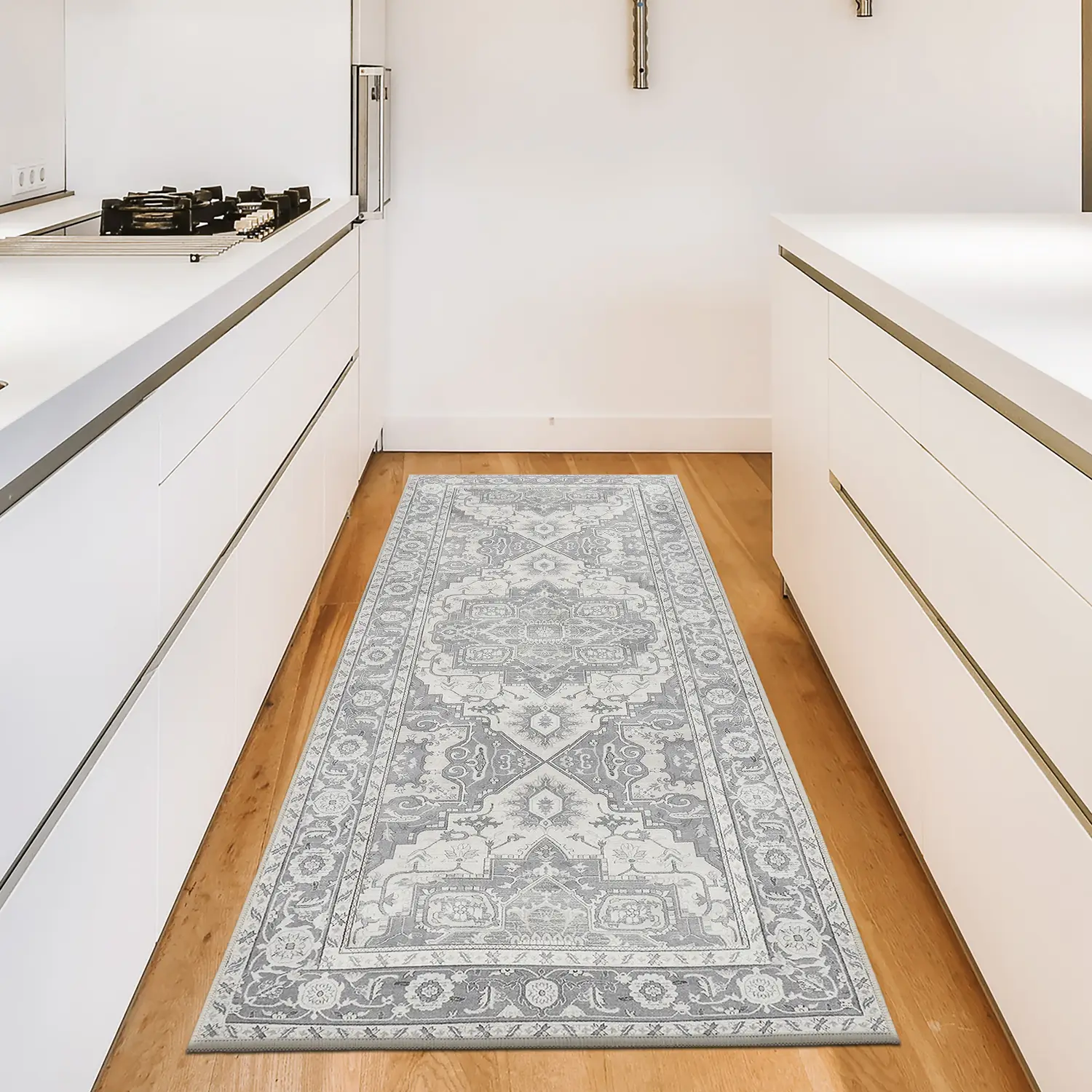 Liquid Proof Rug Runner For Kitchen & Hallways Non Skid Area Rugs for Living Room No Crease Machine Washable Family & Pet Friendly Rubber Backing Mat