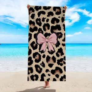 Large Leopard Print Butterfly Knot Beach Towel, Swimming Towels, Quick-Dry Soft Microfiber, Multiple Sizes, Lightweight Sandproof, Foldable, Ideal for Swimming Yoga Fitness