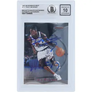 Tracy McGrady Toronto Raptors Autographed 1997-98 Bowman's Best #111 Beckett Fanatics Witnessed Authenticated 10 Rookie Card with "HOF 17" Inscription - Fanatics Authentic Certified