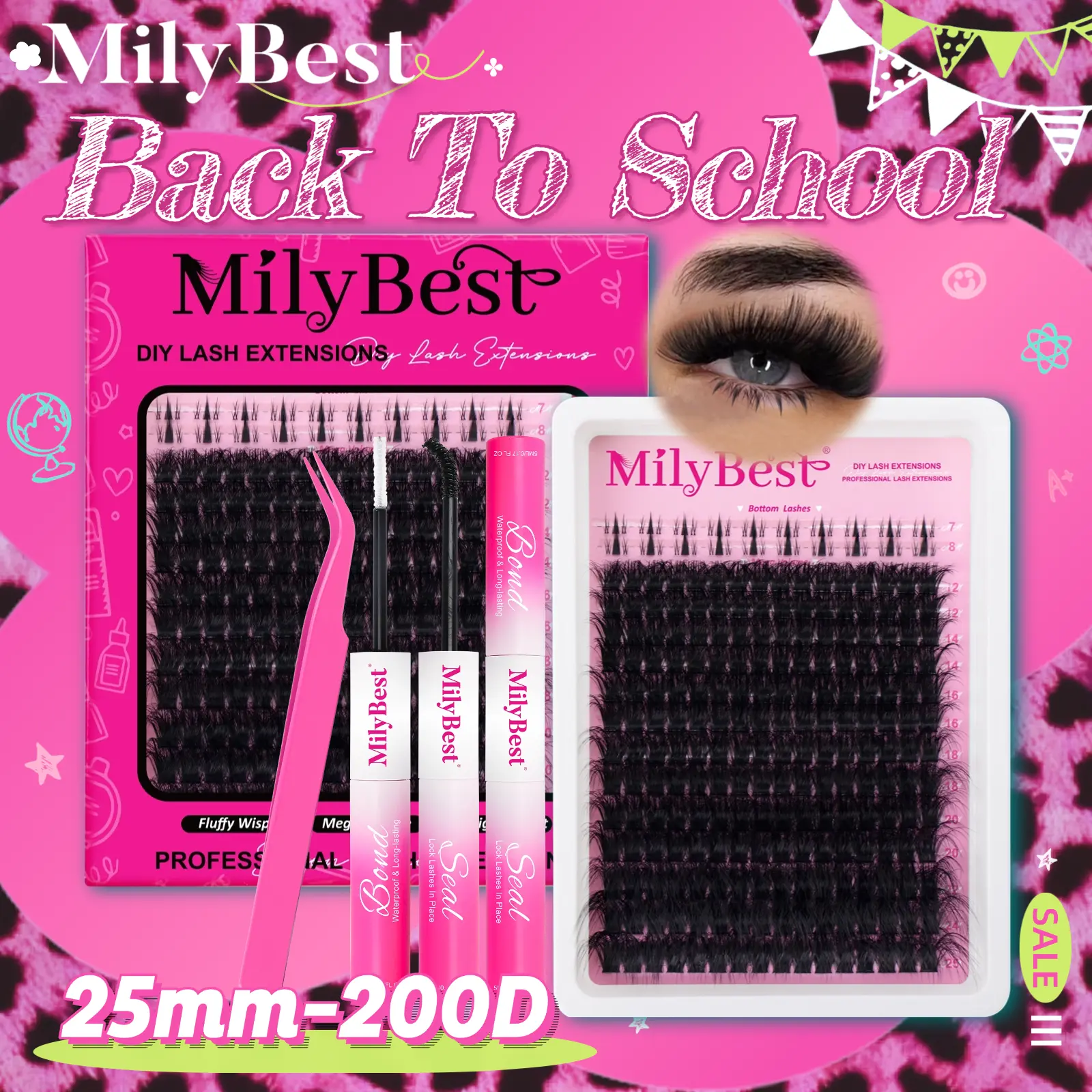 Milybest 200D Fluffy Cluster Lashes, 12-25mm Wispy D Curl Cosmetic DIY Eyelash Extensions, 224pcs Soft Dramatic Salon Look for Friends & Makeup Tutorial Use at Home,back to school