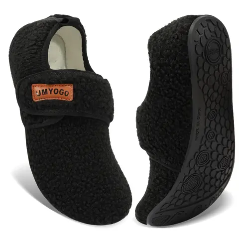 Warm Indoor Slippers for Women and Men, Hook and Loop Strap House Shoes with Soft Lining and Anti Slip Rubber Bottom