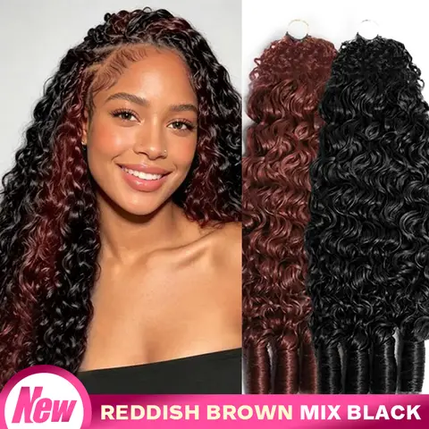 Yawawe Hair Crochet Hair Burmese Curly Reddish Brown Mix-and-match Natual BLack Crochet Braid Hair Extensions for Miracle Knots Human Hair Extensions Pre-Separated 50g/Pack – Knotless Boho Braids Vacation Hair #Summervibe#dealsforyoudays